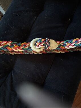 Multicolor Braided Leather Belt with White Buckle